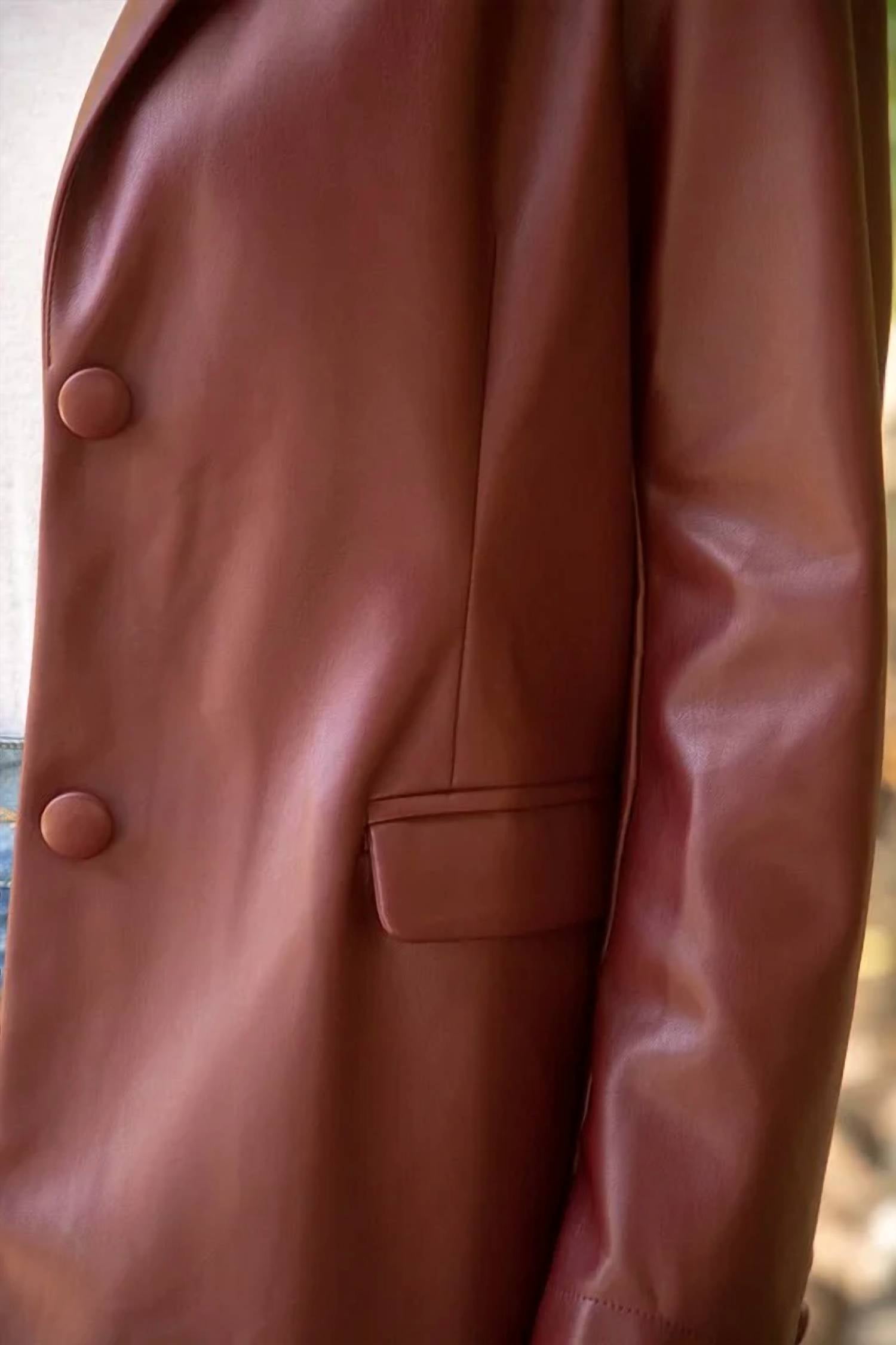 Voy - Double Button Faux Leather Tailored Blazer