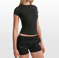 NikeSKIMS Ribbed Seamless Short Sleeve Top in nskm obsidian nskm armor - women's t-shirt - alternate view