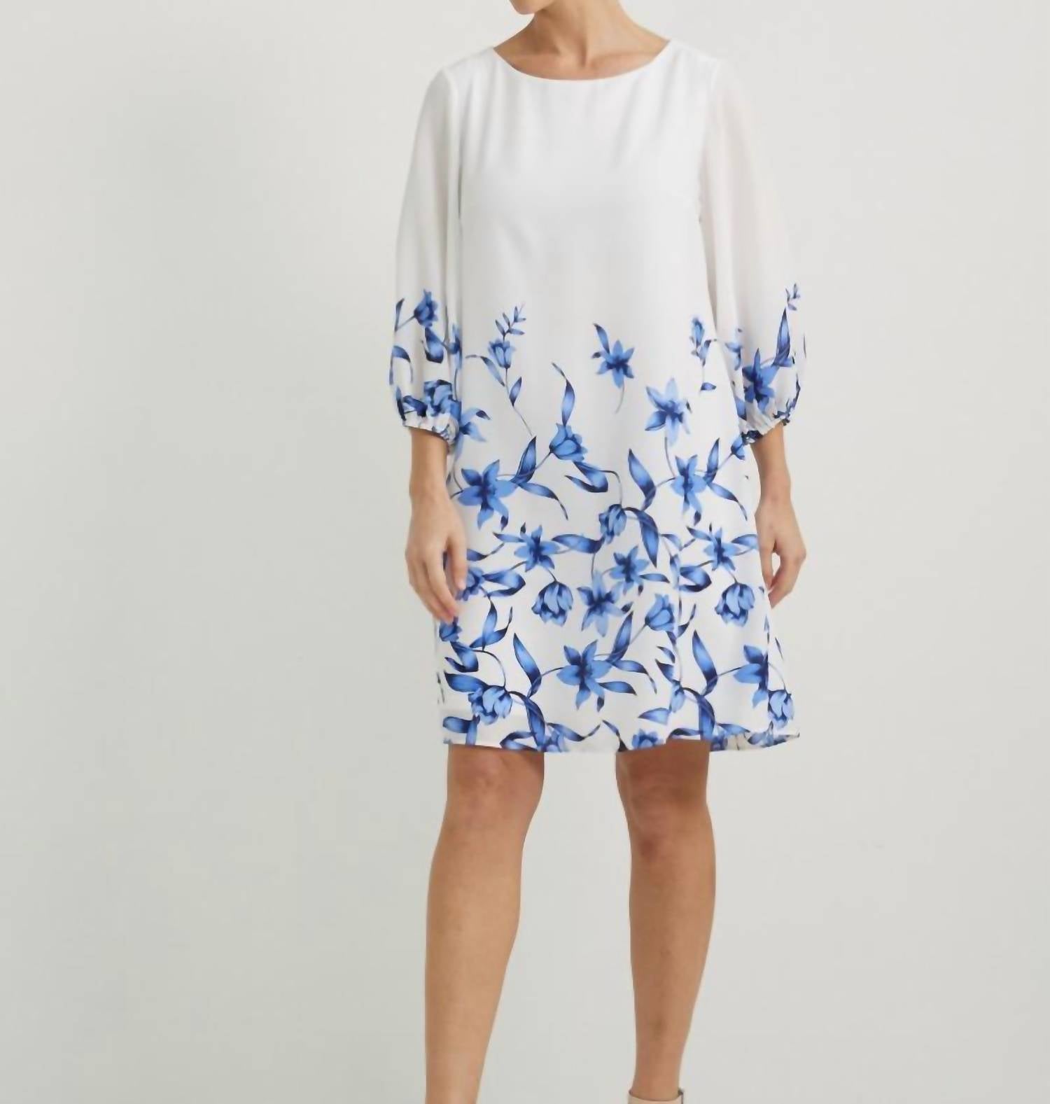 Joseph Ribkoff 3/4 Sleeve Floral Shift Dress in vanilla multi - women's dress