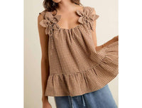 So Me - Gingham Flower Sleeve Top
