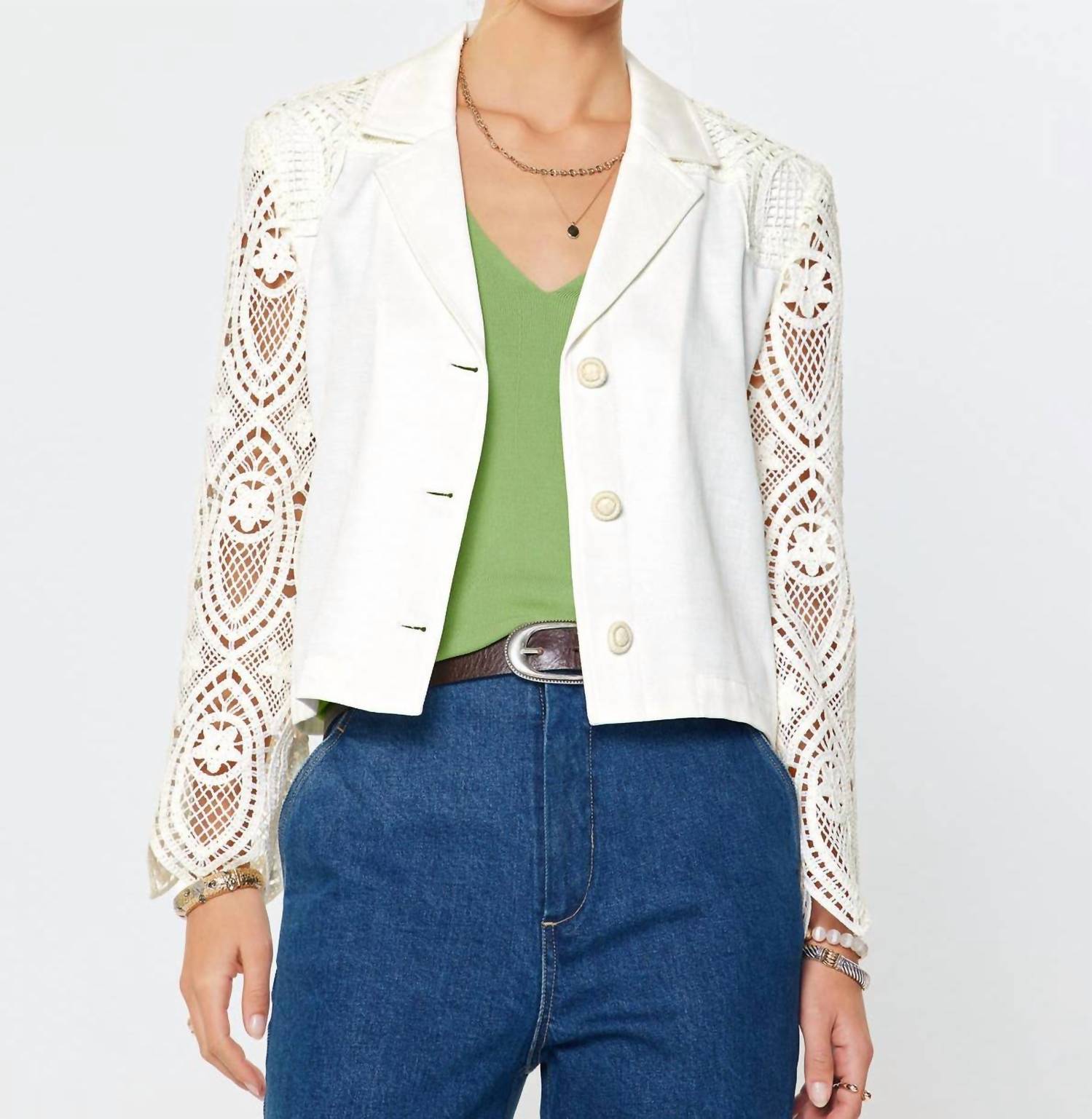 current air Crochet Lace Detail Jacket in ivory - women's jacket - view 5