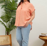 Perch By Blu Pepper - Collared Crinkled Cuff Sleeve Shirt - Plus