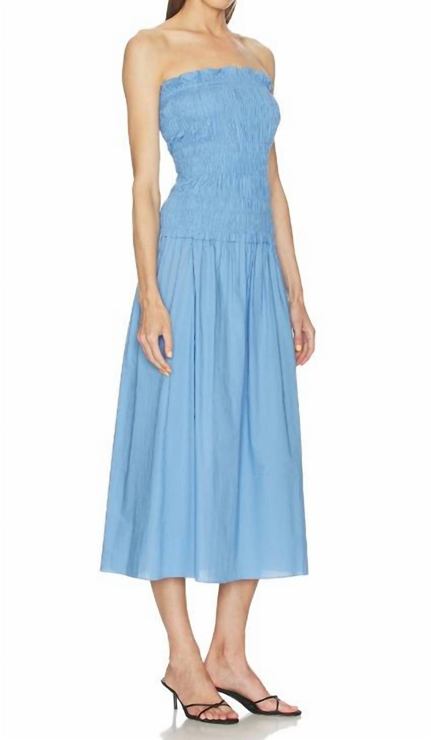 FAITHFULL THE BRAND Amalita Midi Dress in venice blue - women's dress - detail view