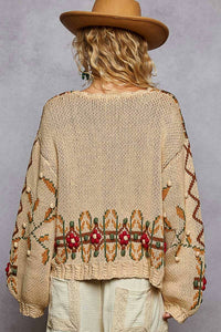 Pol - Scoop Neck Aztec Pattern Sweater Top