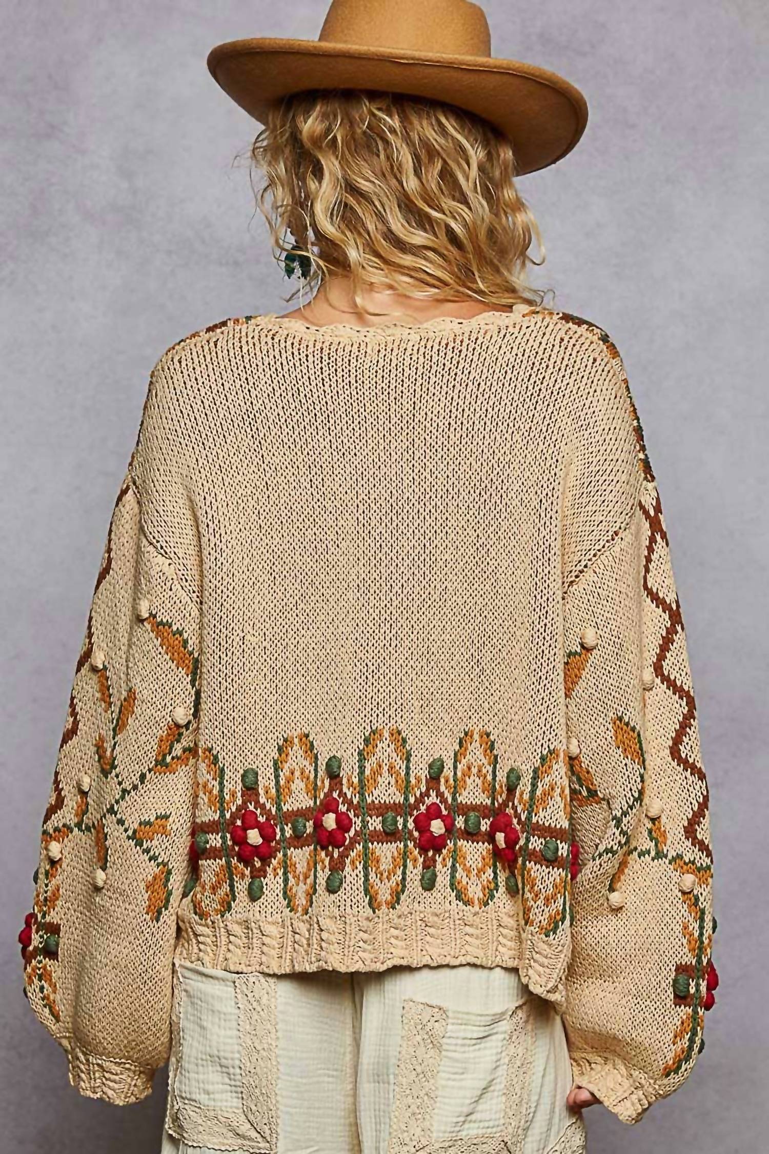 Pol - Scoop Neck Aztec Pattern Sweater Top