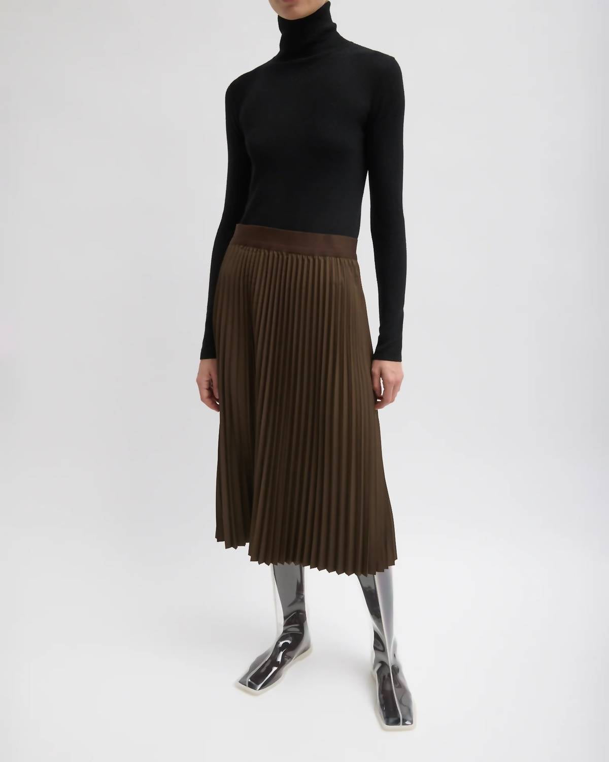 Tibi Featherweight Ribbed Turtleneck Top in black - women's sweater