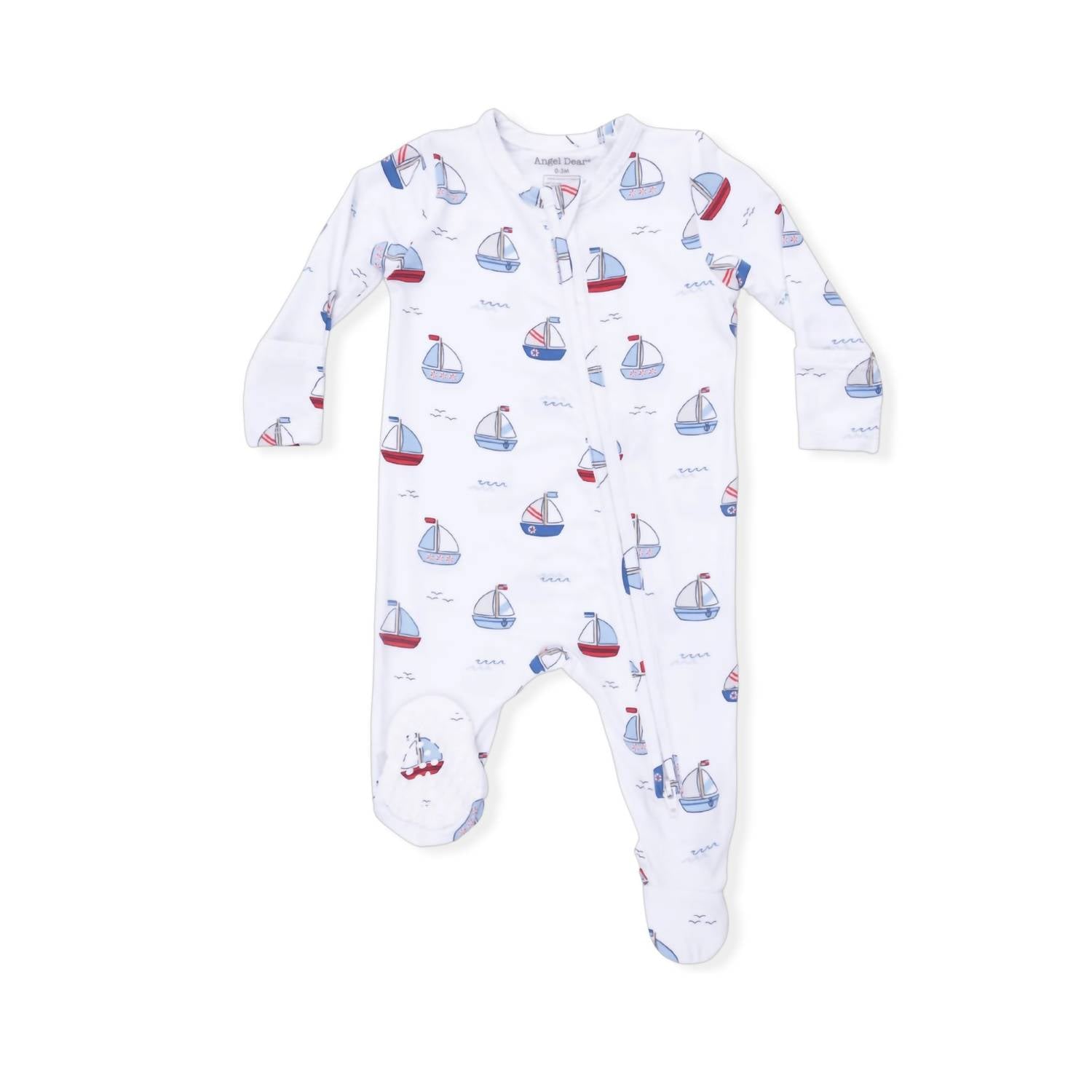 Angel Dear - Kids Bubbly Sailboats Bamboo 2 Way Zipper Footie