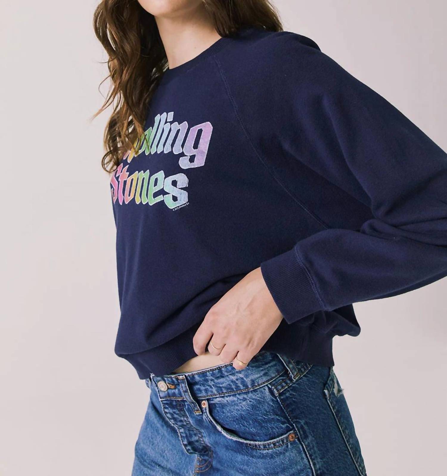 Chaser Rolling Stones 1978 Long Sleeve Top in oxford blue - women's long sleeve top - alternate view