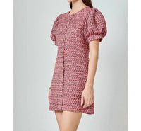Endless Rose - Women's Tweed Puff Sleeve Mini Dress