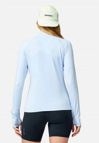 BROOKS Dash 1/2 Zip 3.0 Long Sleeved Top in halogen blue - women's top - detail view
