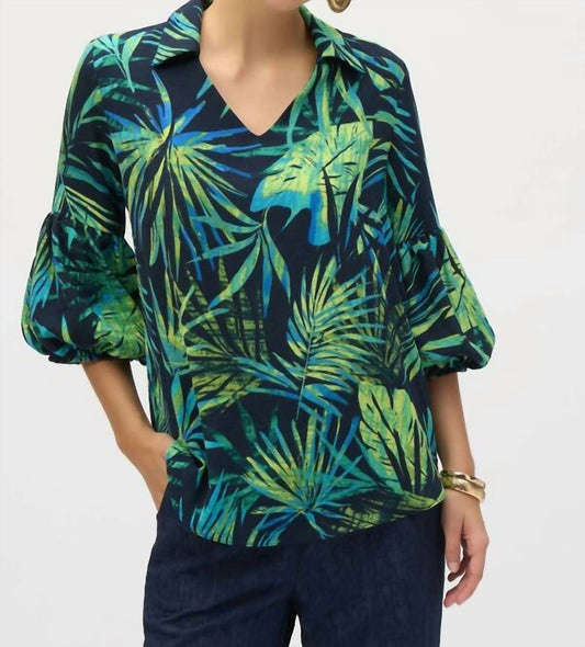 Joseph Ribkoff - Tropical Print Puff Sleeve Pullover Top