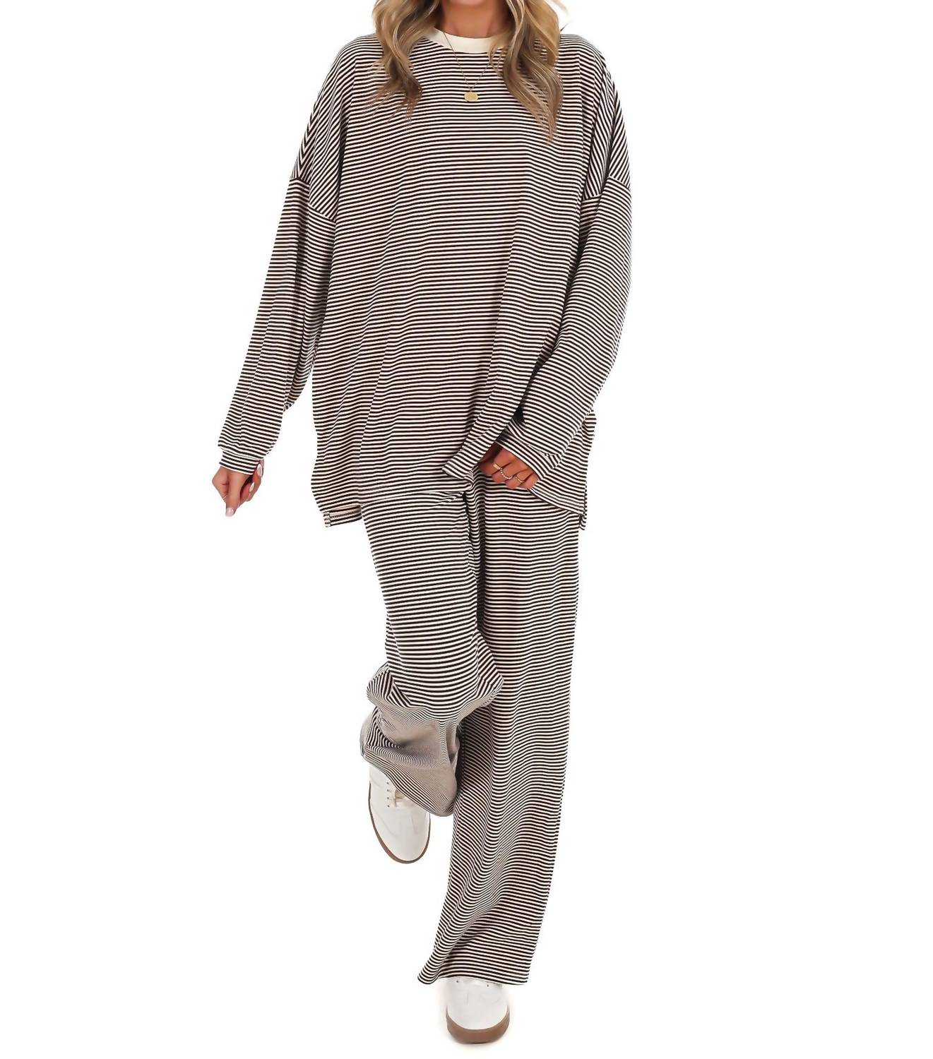Things Between - Well Defined Stripe Fleece Oversized Top
