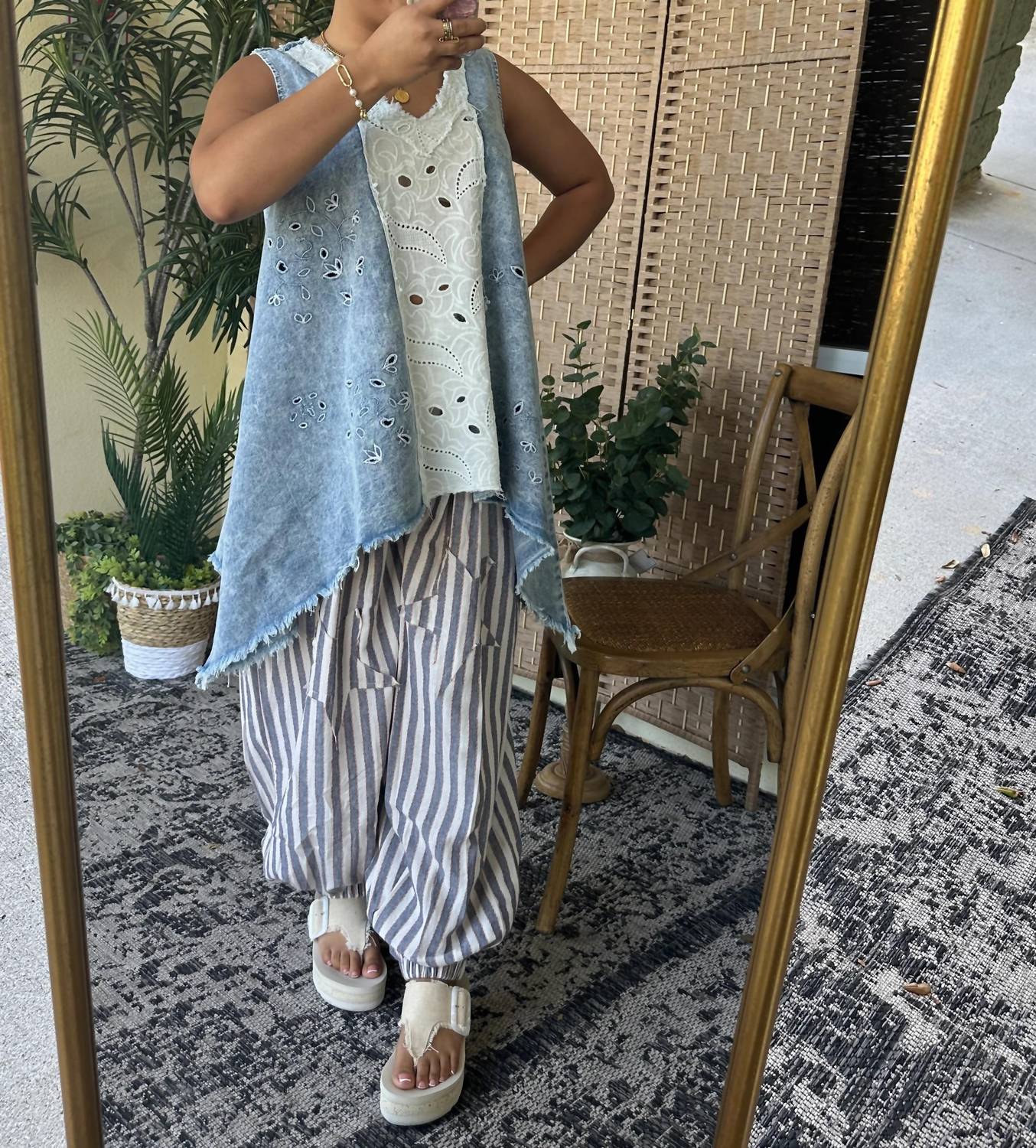 Pol - Go With The Flow Chambray Oversized Tank Top