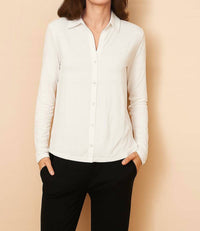MAJESTIC FILATURES Soft Touch Semi Relaxed Button Down Shirt in blanc - women's shirt