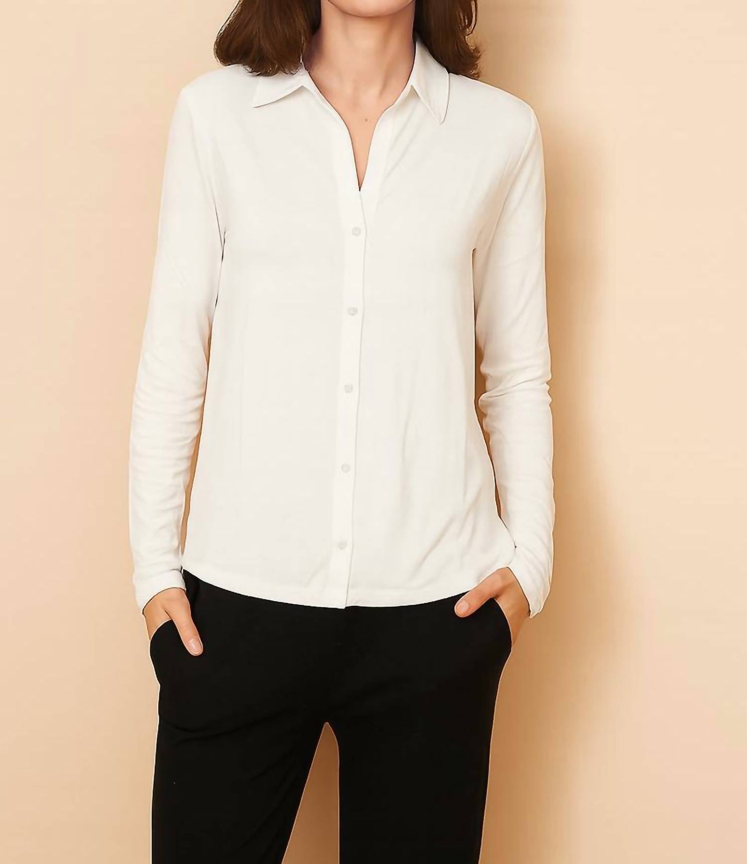 MAJESTIC FILATURES Soft Touch Semi Relaxed Button Down Shirt in blanc - women's shirt
