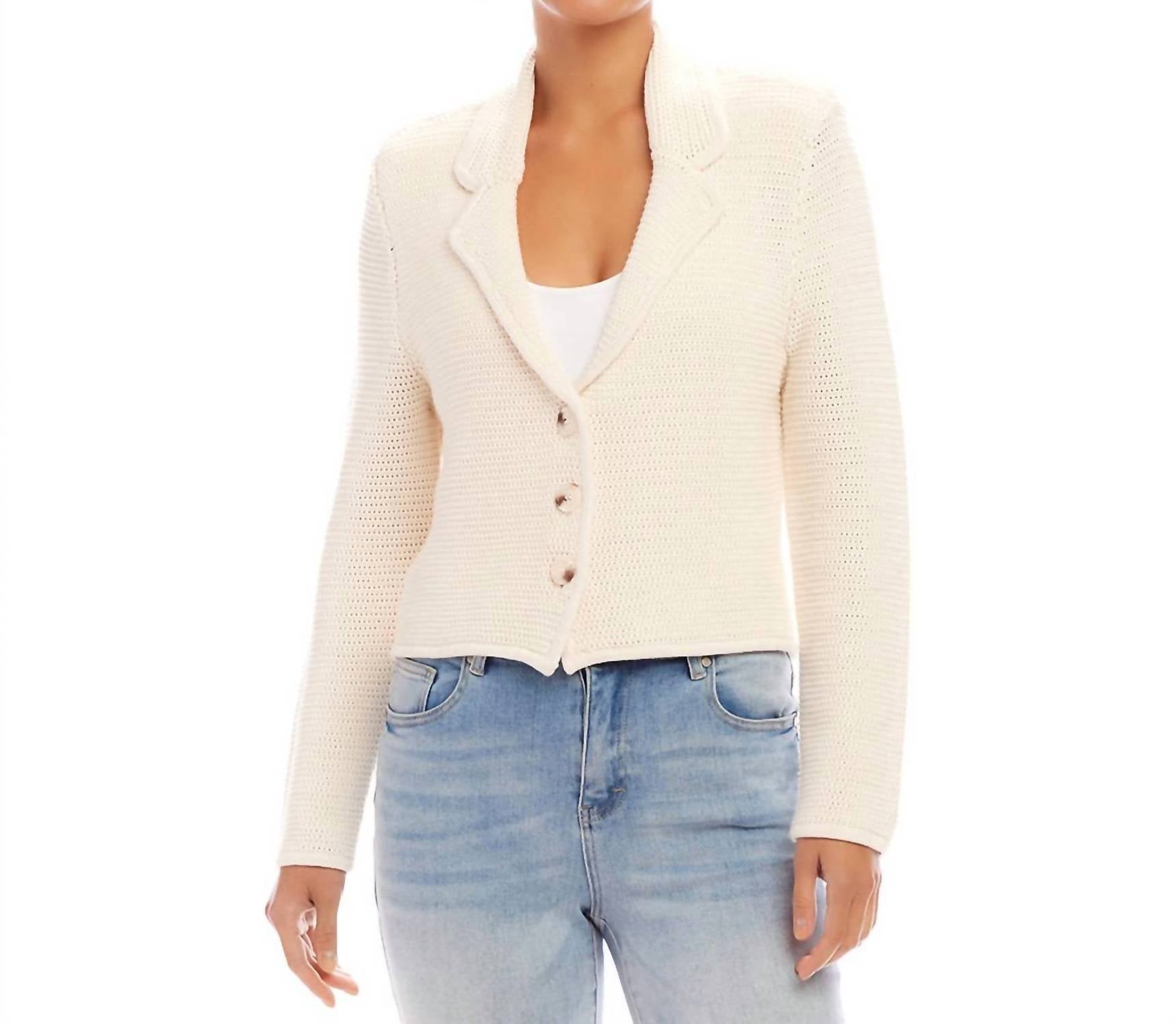 Karen Kane Button Up Blazer Sweater Top in cream - women's jacket