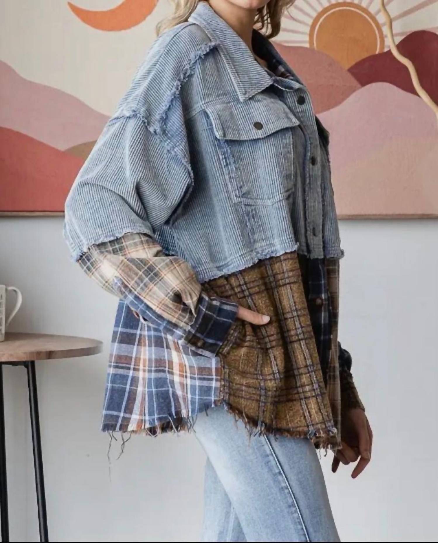 Oli & Hali - Washed Plaid Color Block Shacket