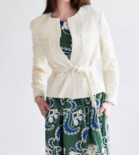 Never a Wallflower Tie Waist Jacket in ivory tweed - women's jacket
