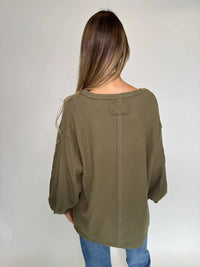 Free People Coast 2 Coast Thermal Top in gothic olive cross - women's long sleeve top - detail view