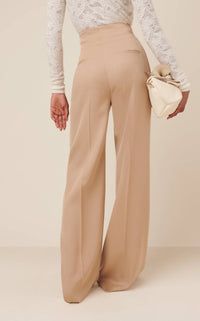 Chloe - Shirred High Rise Wool Gabardine Wide Leg Pants