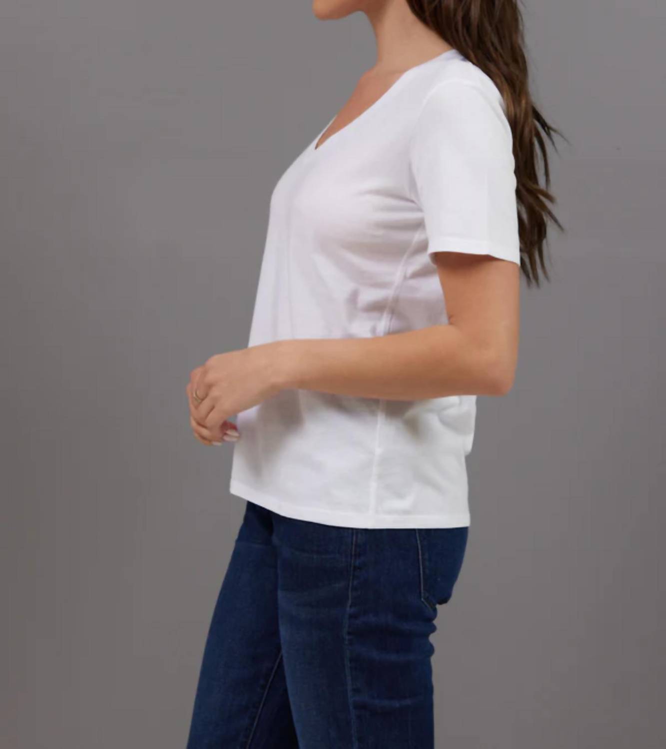 MAJESTIC FILATURES Organic Cotton Silk Touch Vneck Tee in sanguine - women's t-shirt - detail view