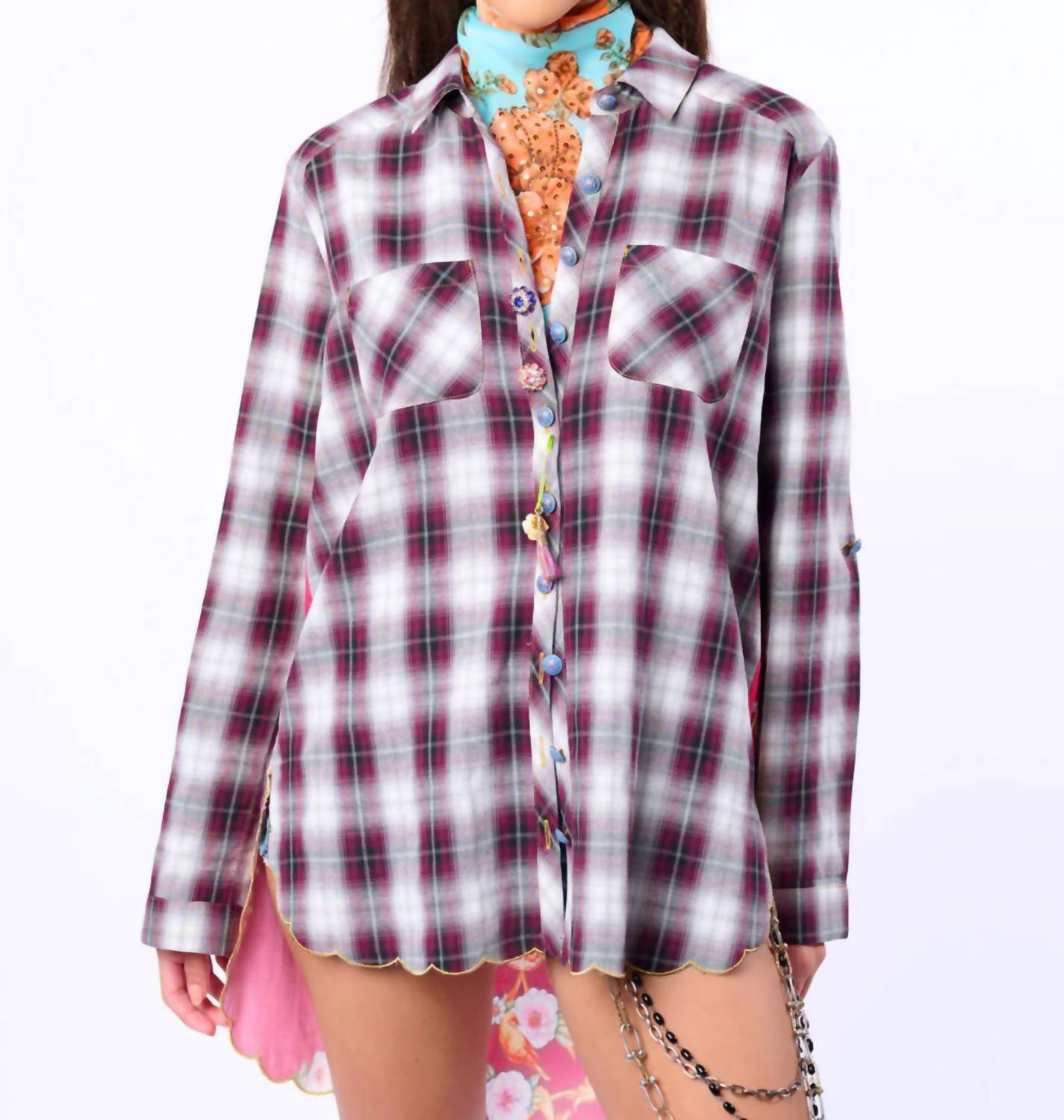 Aratta Alice Long Sleeve Button-up Top in off white wine - women's long sleeve top