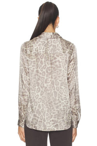 L'Agence Tyler Long Sleeve Blouse in grey multi patch leopard - women's blouse - alternate view