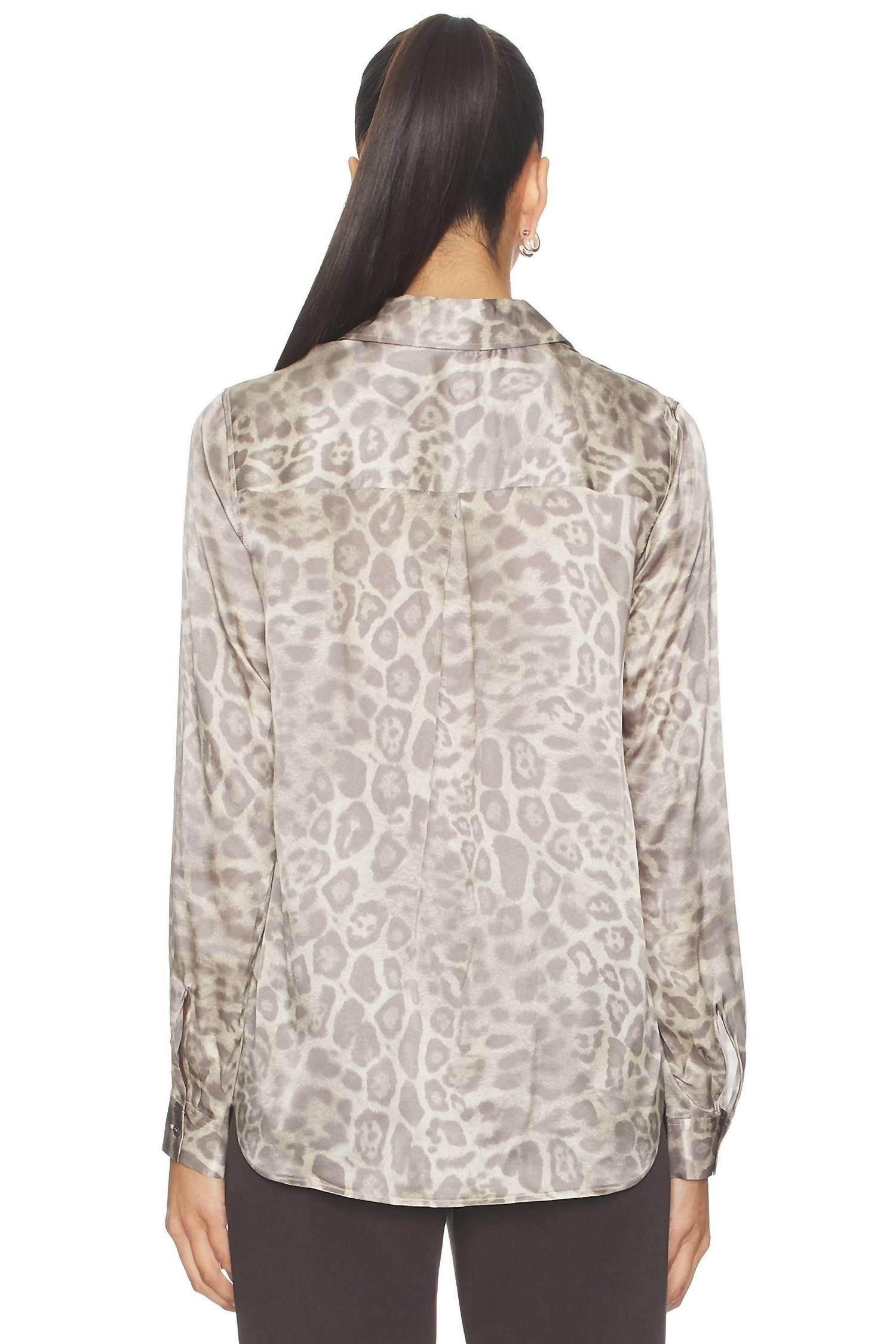 L'Agence Tyler Long Sleeve Blouse in grey multi patch leopard - women's blouse - alternate view