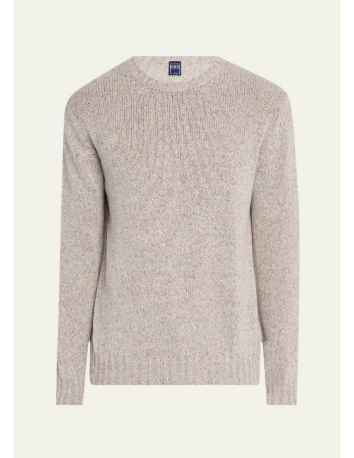 Fedeli Linen Cashmere Crewneck Sweater in grey melange - men's sweater - view 4