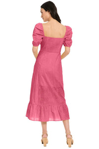 LONDON TIMES Square Neck eyelet Midi Dress in pink lemonade - women's dress - alternate view
