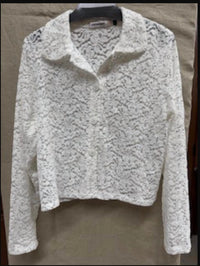Origami Women's Cropped Sequin Embellished Button-up Jacket in white 1 - women's jacket - detail view