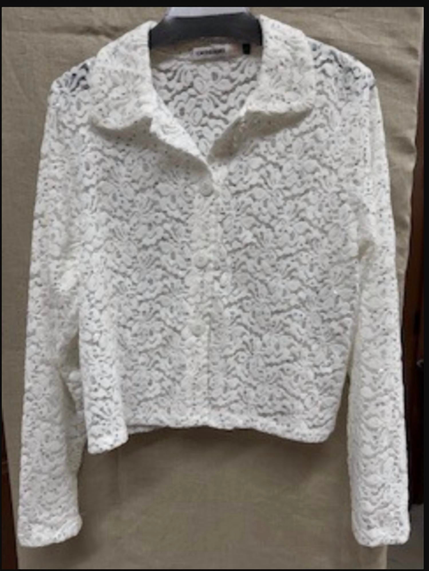 Origami Women's Cropped Sequin Embellished Button-up Jacket in white 1 - women's jacket - detail view