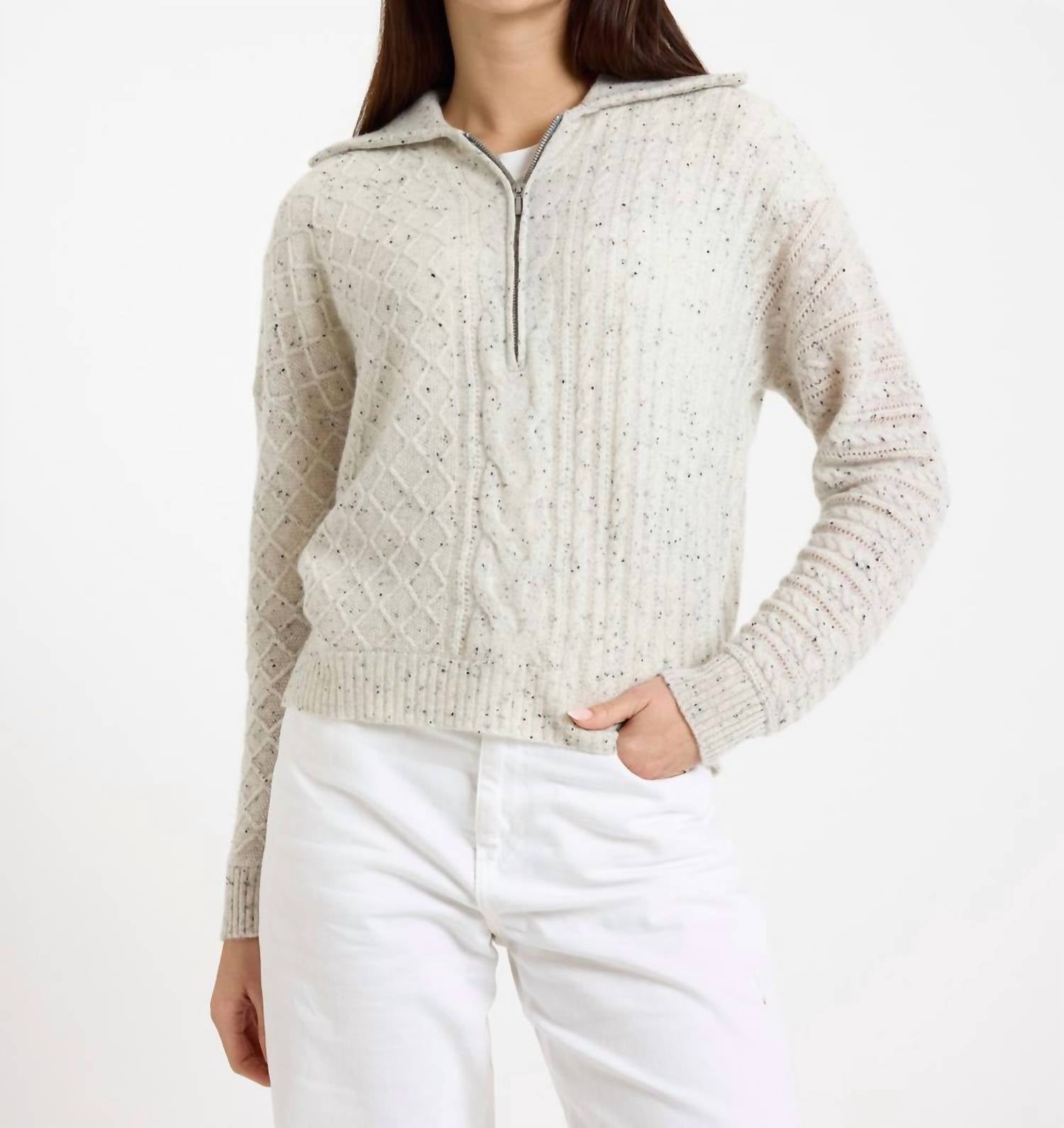 Brodie Cashmere - Mix Cable Cashmere Half Zip Jumper