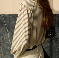 Nation LTD Cecilia Collared Top in espresso pinstripe - women's long sleeve top - view 6