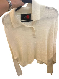 MR MITTENS Women's Camilla Cropped Polo Shirt in cream - women's shirt