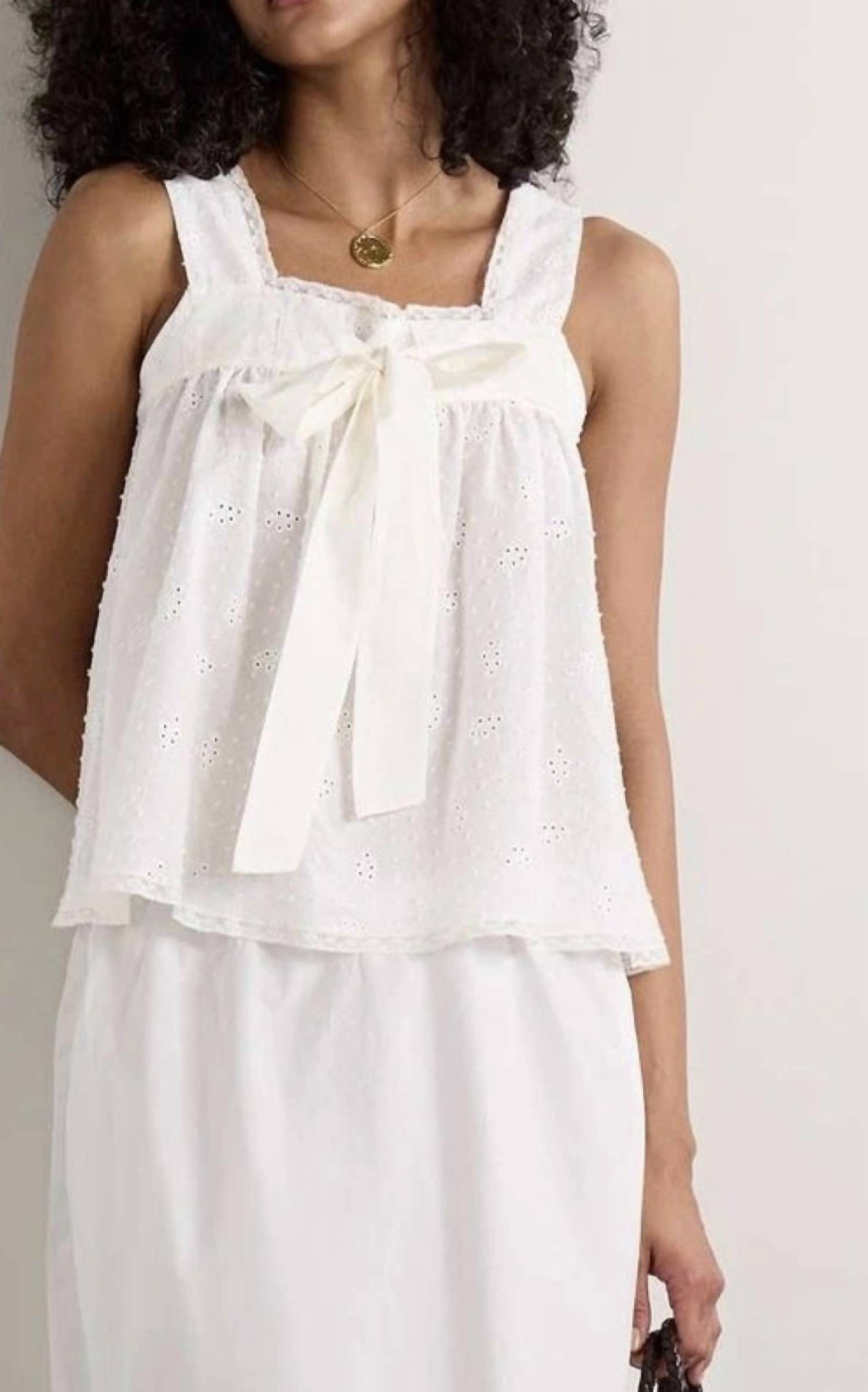 Loretta Caponi - Suvereto Lace Trimmed Swiss Dot Tank Top