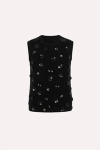 Minnie Rose - Viscose Shell With Floral Sequin Applique Top