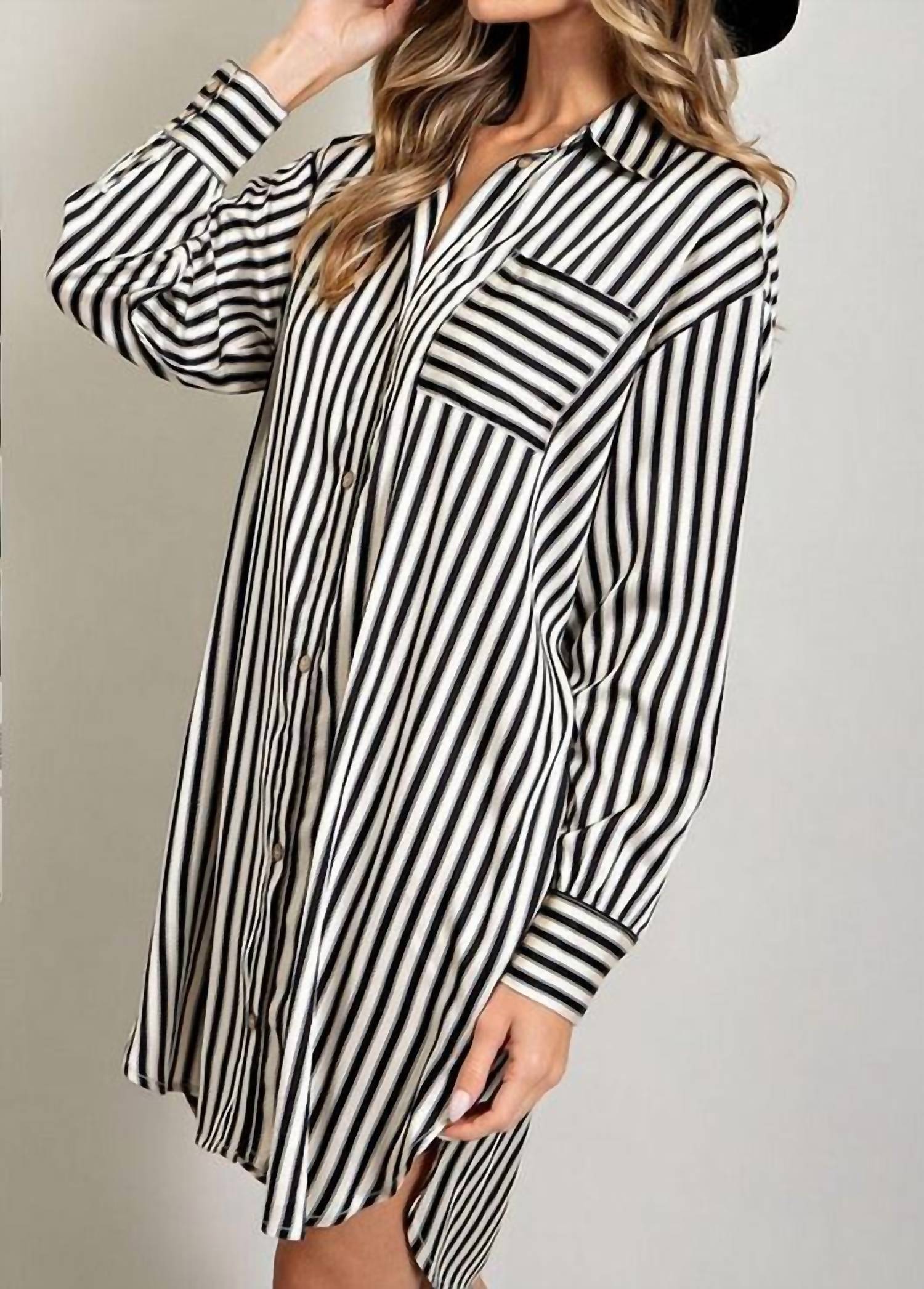Ee:Some - Classic Striped Shirt Dress