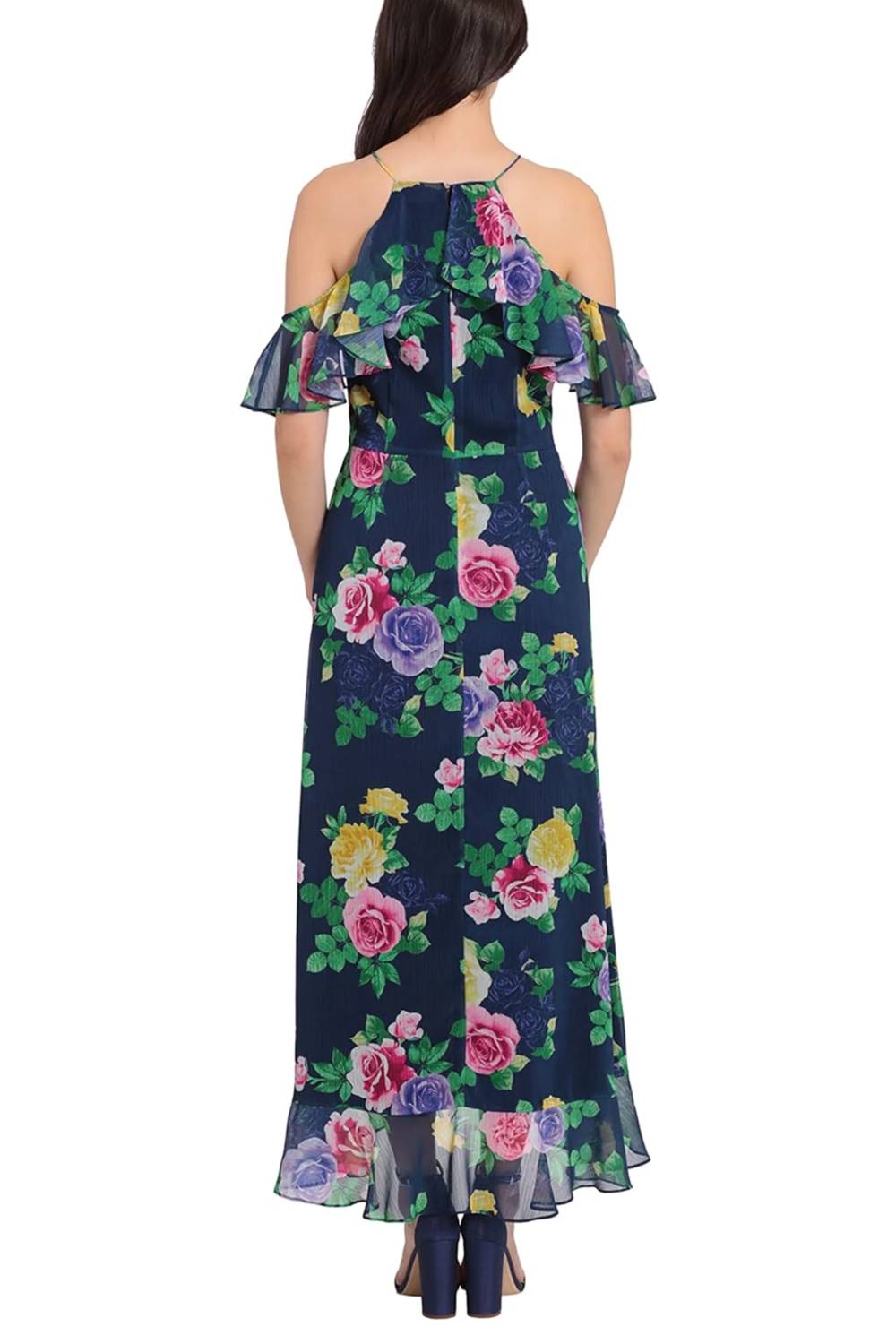 London Times - Floral Halter Off-the-Shoulder Dress