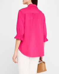 Finley Sirena Smocked Sleeve Shirt in fuschia - women's shirt - detail view