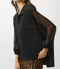 Joseph Ribkoff - Mesh Collared 3/4 Puff Sleeves Top