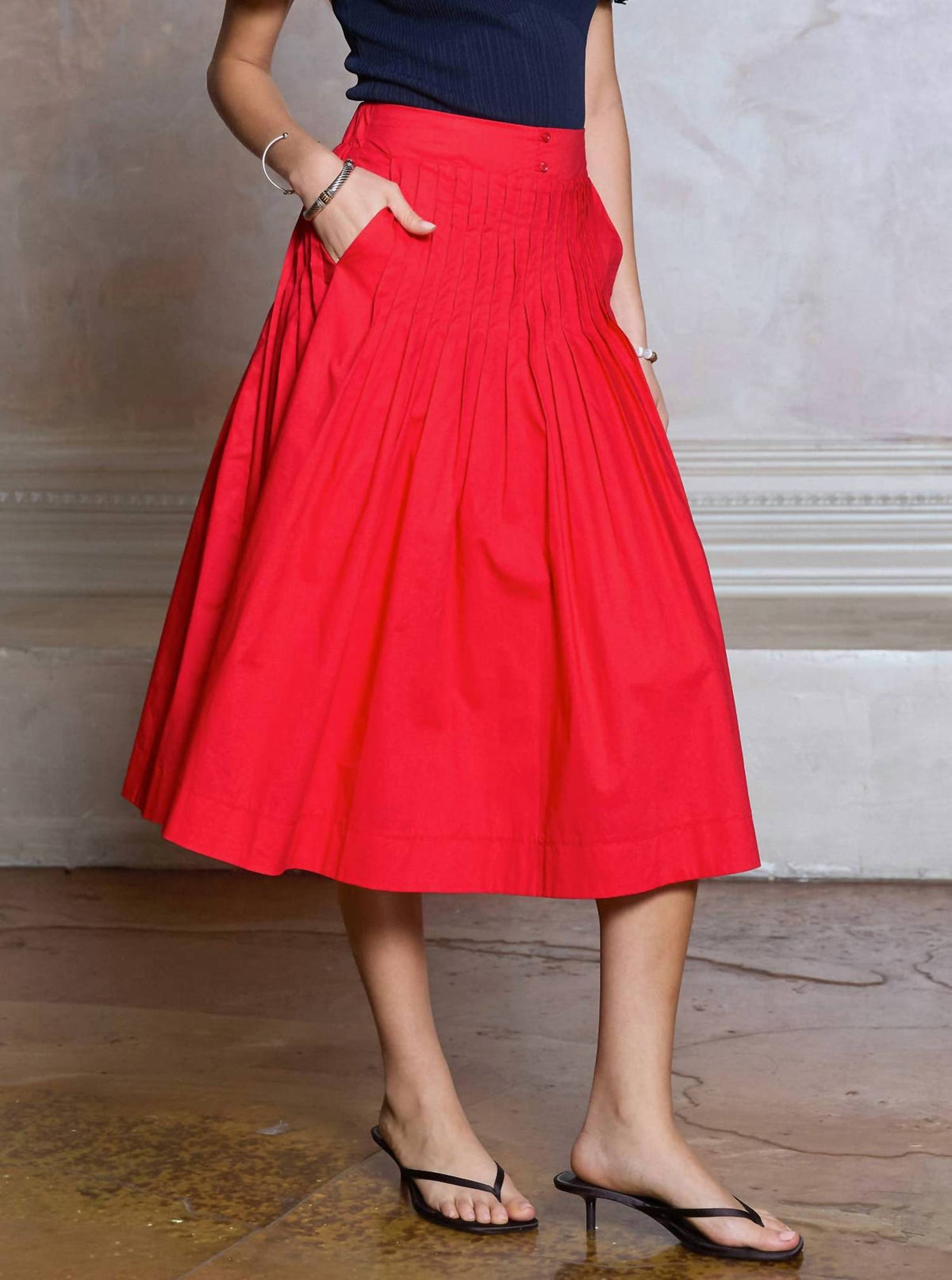 Current Air - Pleated A-line Midi Skirt