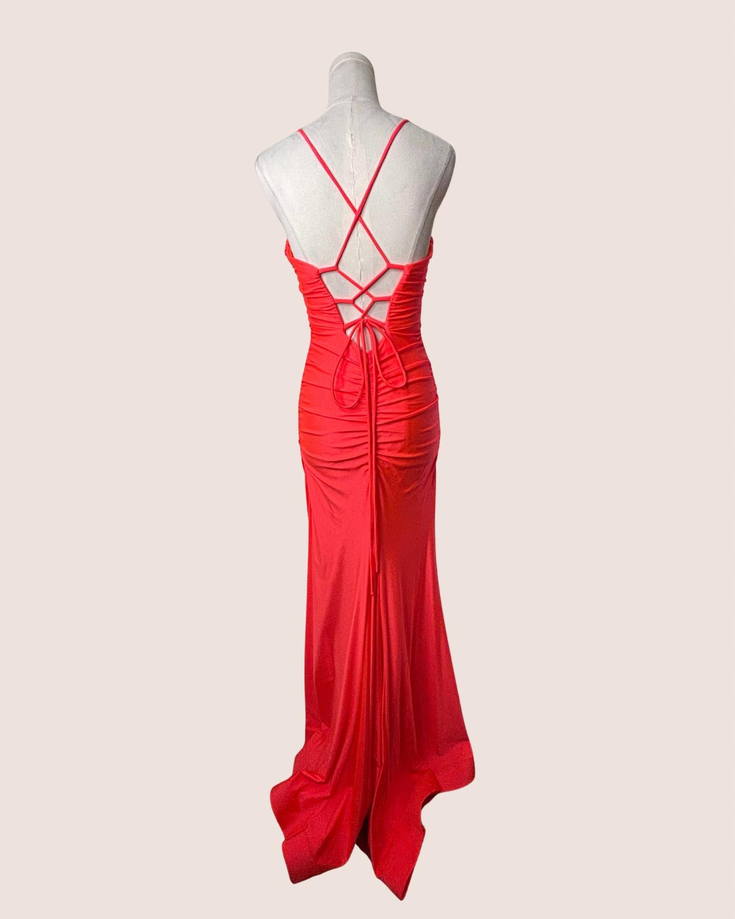 FAVIANA Ruched Bodice Jersey Gown in tropical - women's dress - detail view