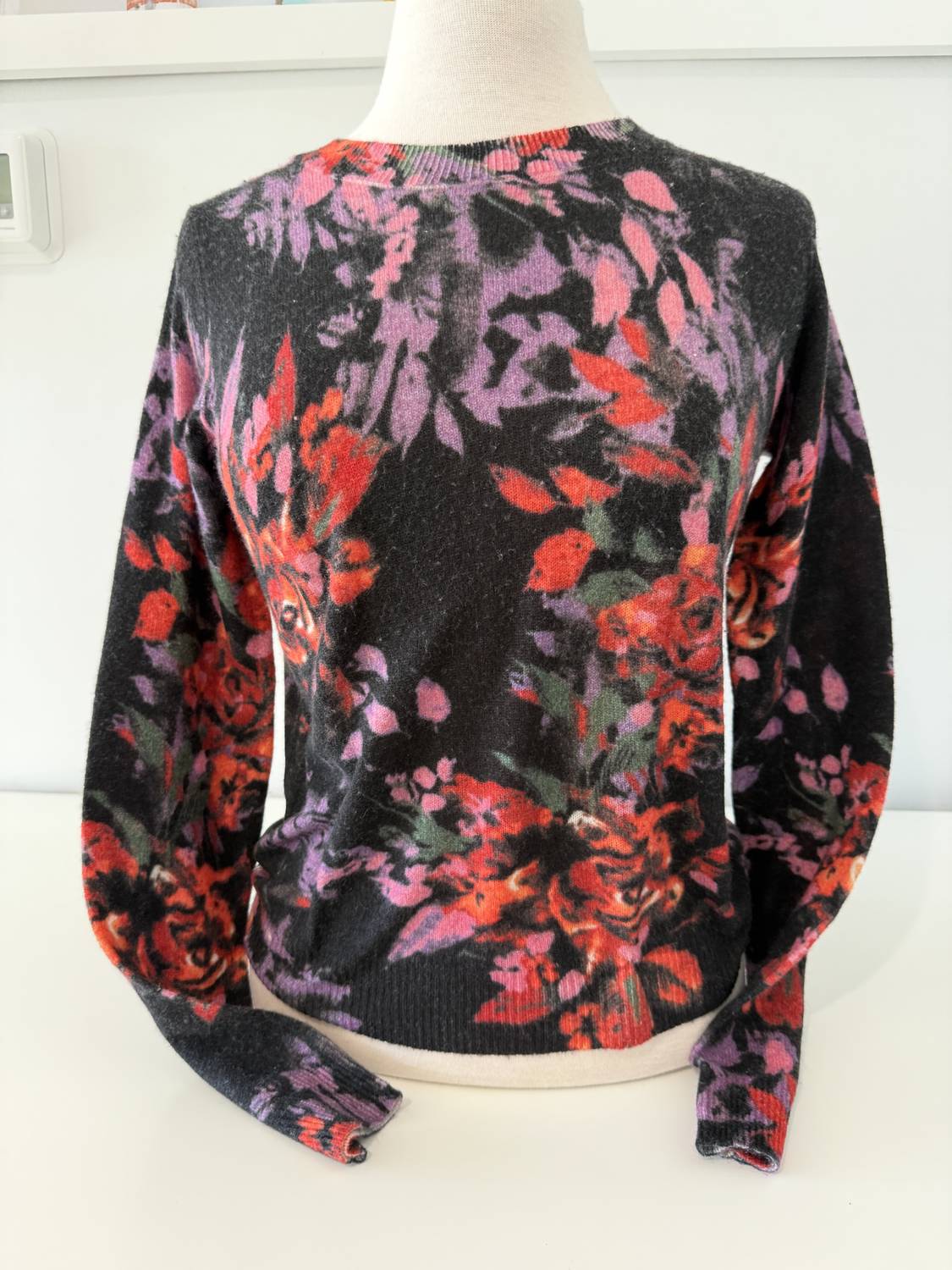 Autumn Cashmere Floral Print Crew Cashmere Sweater in multi - women's sweater - alternate view