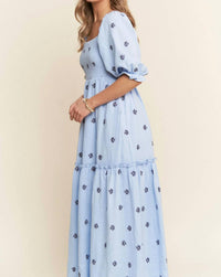 J.Nna - Floral Embroidered Tiered Midi Dress - Plus
