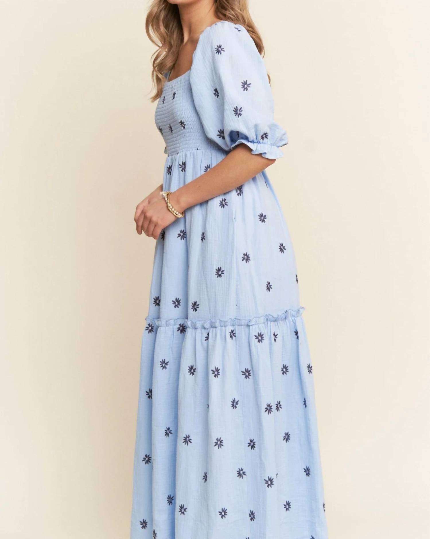 J.Nna - Floral Embroidered Tiered Midi Dress - Plus