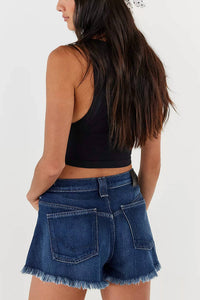 Free People Sparks Fly Denim Shorts in blue - women's shorts - detail view