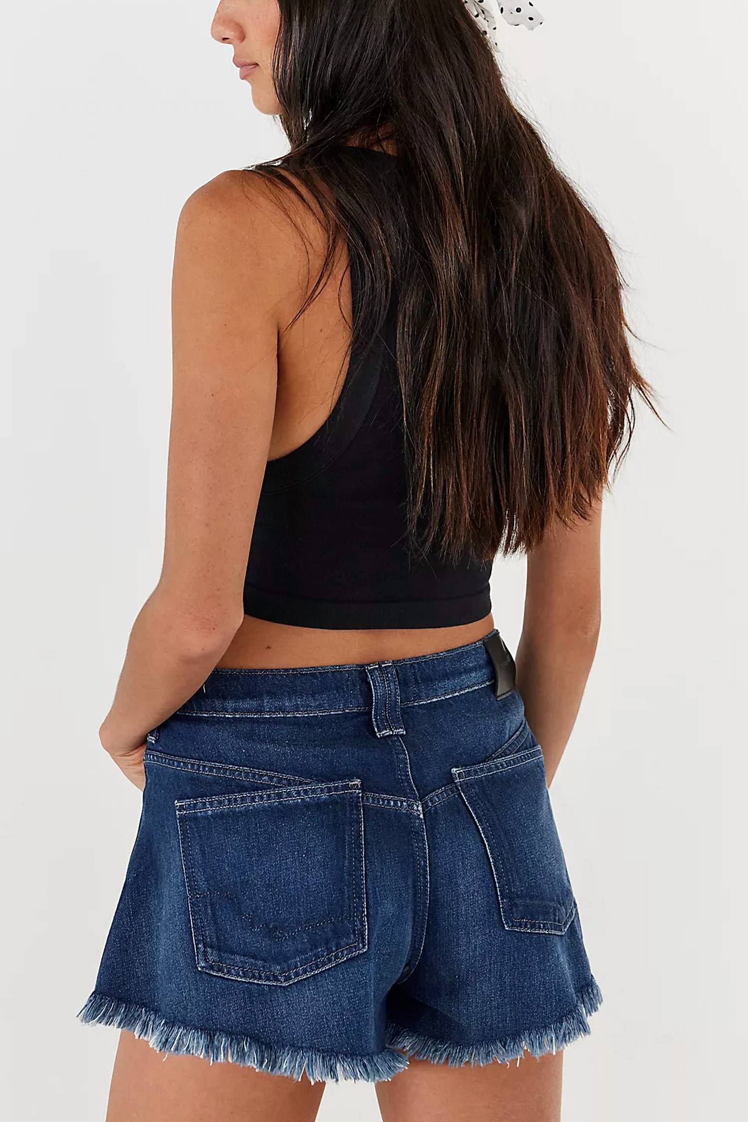 Free People Sparks Fly Denim Shorts in blue - women's shorts - detail view