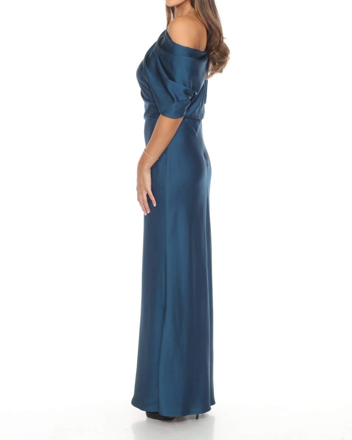 Joseph Ribkoff - Women's Draped Cold Shoulder Satin Long Dress