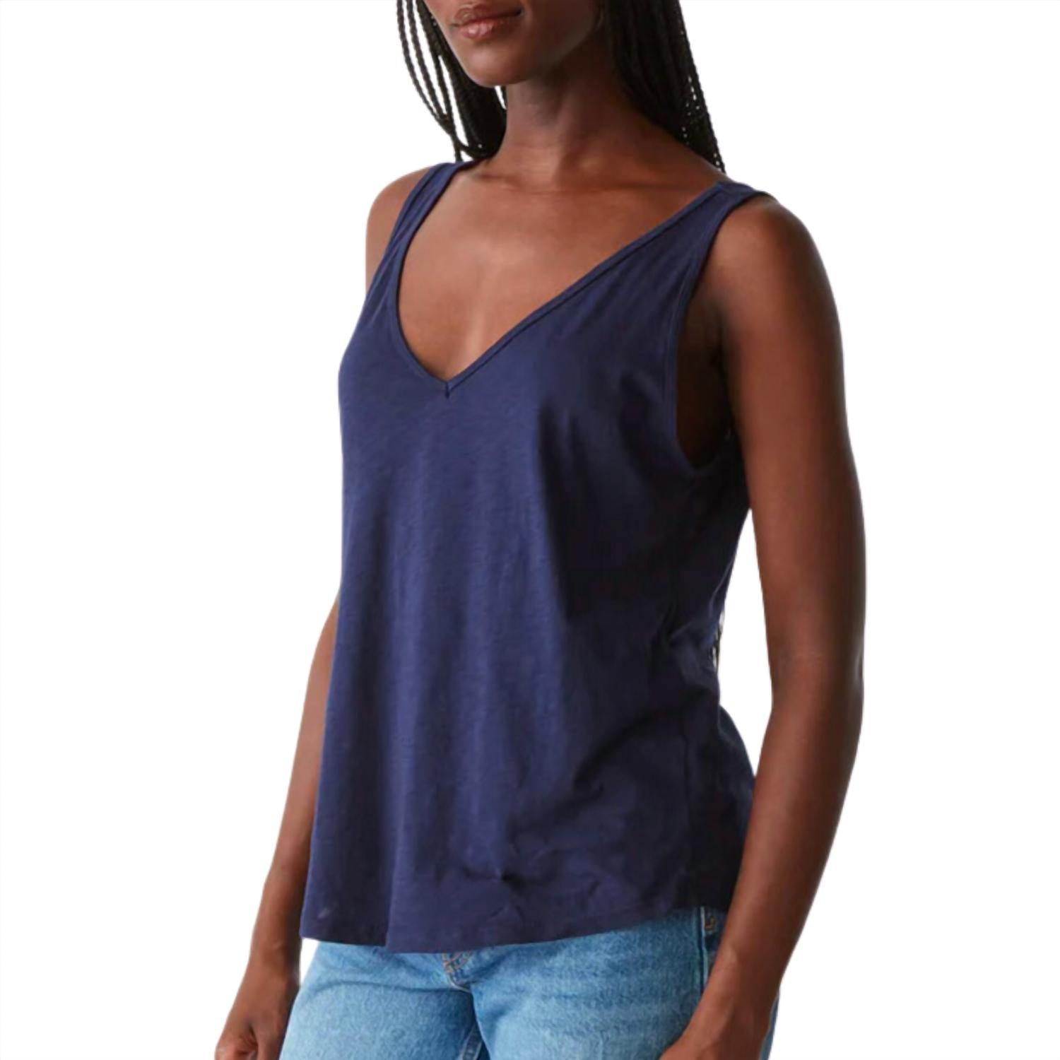 Michael Stars Women's Scarlett V-neck Tank Top in nocturnal - women's tank top - alternate view
